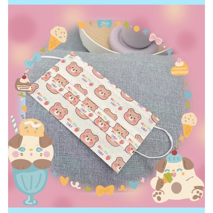 Khẩu trang in hình dễ thương 5 cai x Mask of the bear