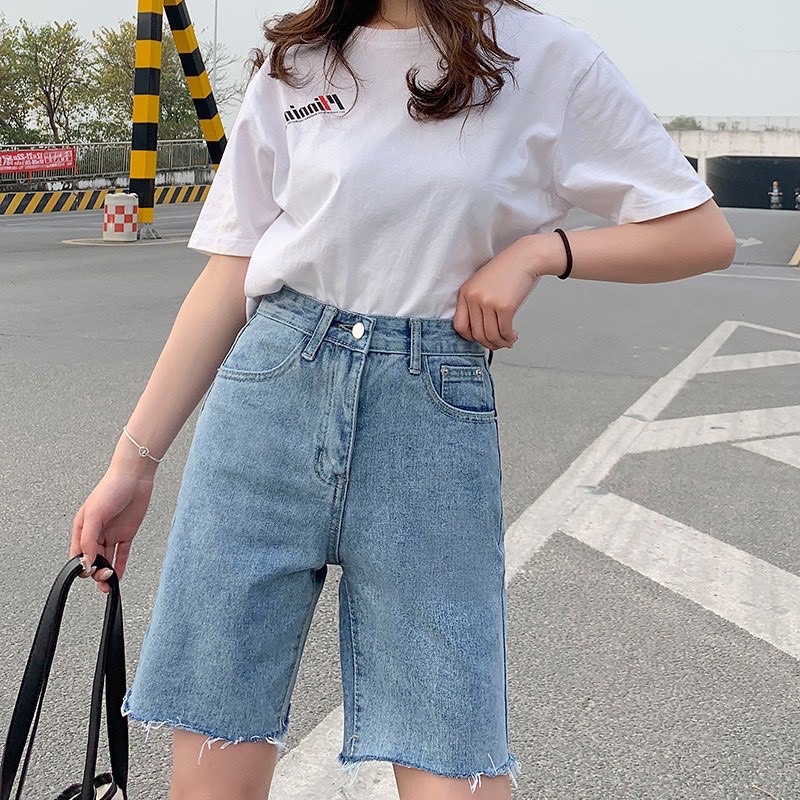 Quần ngố ống rộng trơn lưng cao , quần ngố bò nữ ống rộng ulzzang phong cách Hàn Quốc