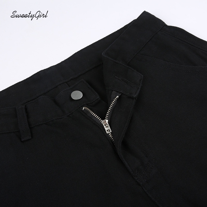 Quần Jean Dài Lưng Cao Màu Đen Trơn Có Khóa Kéo Thời Trang 2022 Cho Nữ