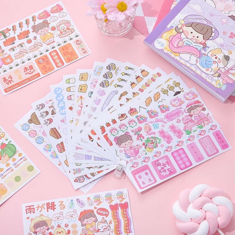 🌸Sticker 50 tờ nhãn dán trang trí chủ đề cuộc sống thường ngày hoạ tiết dễ thương🌸