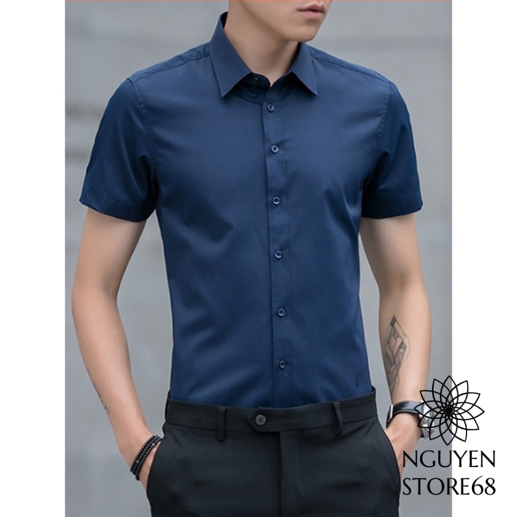 [Mã FAMAYMA2 giảm 10K đơn 50K] Sơ mi nam ngắn tay form dáng ôm ,chất lụa thái co giãn nhẹ thấm hút mồ hôi, chống nhăn | BigBuy360 - bigbuy360.vn