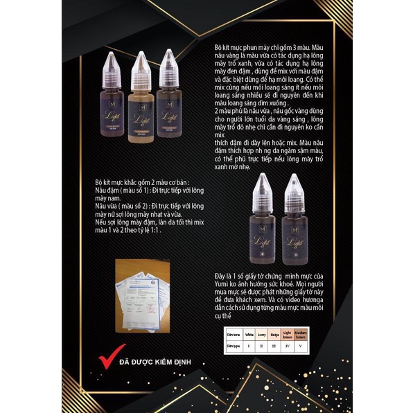 Mực Phun xăm thẩm mỹ Light 5ml / 10ml - Mực Light Yumi phun môi mày mí cao cấp - Dòng mực xăm an toàn