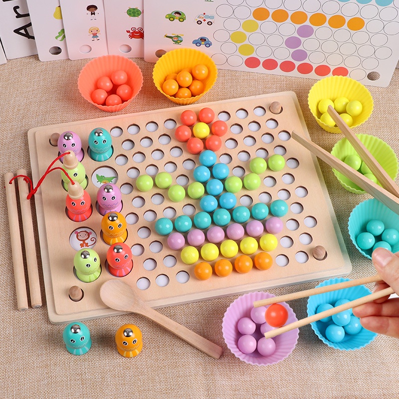 Đồ chơi trí tuệ Montessori cho bé TUBITOYS bộ gắp hạt câu cá lật hình luyện trí nhớ tư duy sáng tạo mẫu mới