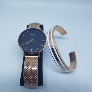 Đồng Hồ nữ DW Petite 32mm tặng vòng cup-  Dây kim loại không ghỉ viền vàng hồng