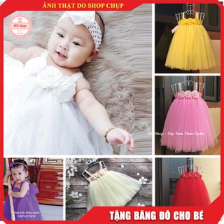Đầm bé gái hoa hồng cuốn tặng kèm turban đội đầu