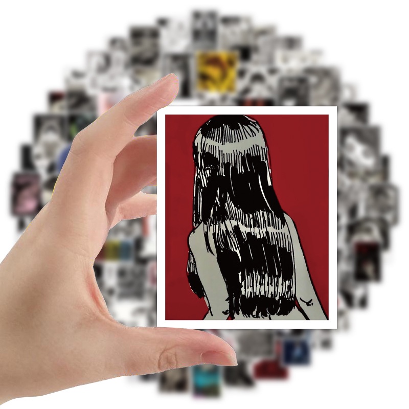 Set 100/50 Nhãn Dán Họa Tiết Truyện Tranh Kinh Dị Nhật Bản Màu Trắng Đen Trang Trí Hành Lý/ Ván Trượt/ Laptop