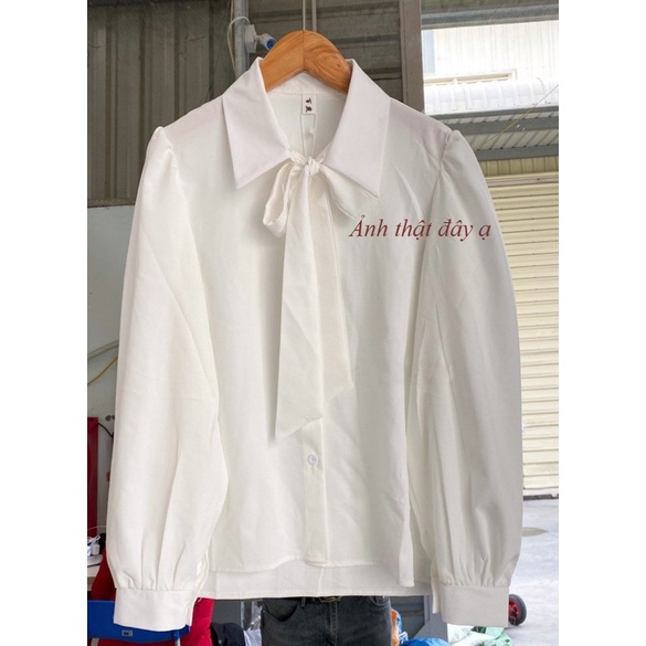 Áo sơ mi tay bồng, cổ nơ phong cách vintage dịu dàng nữ tính