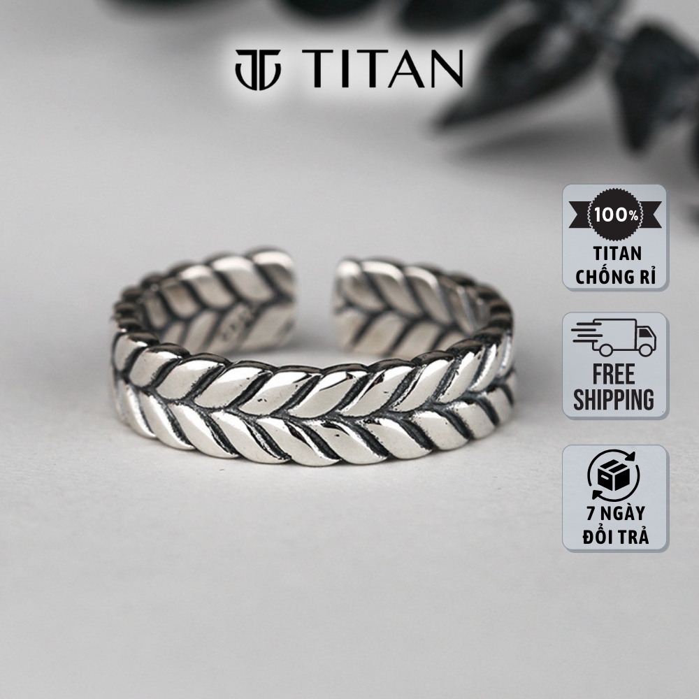 Nhẫn nam nữ họa tiết lá cây, nhẫn thời trang màu bạc 925 hiphop cá tính ring titan freesize không gỉ Titan Shop