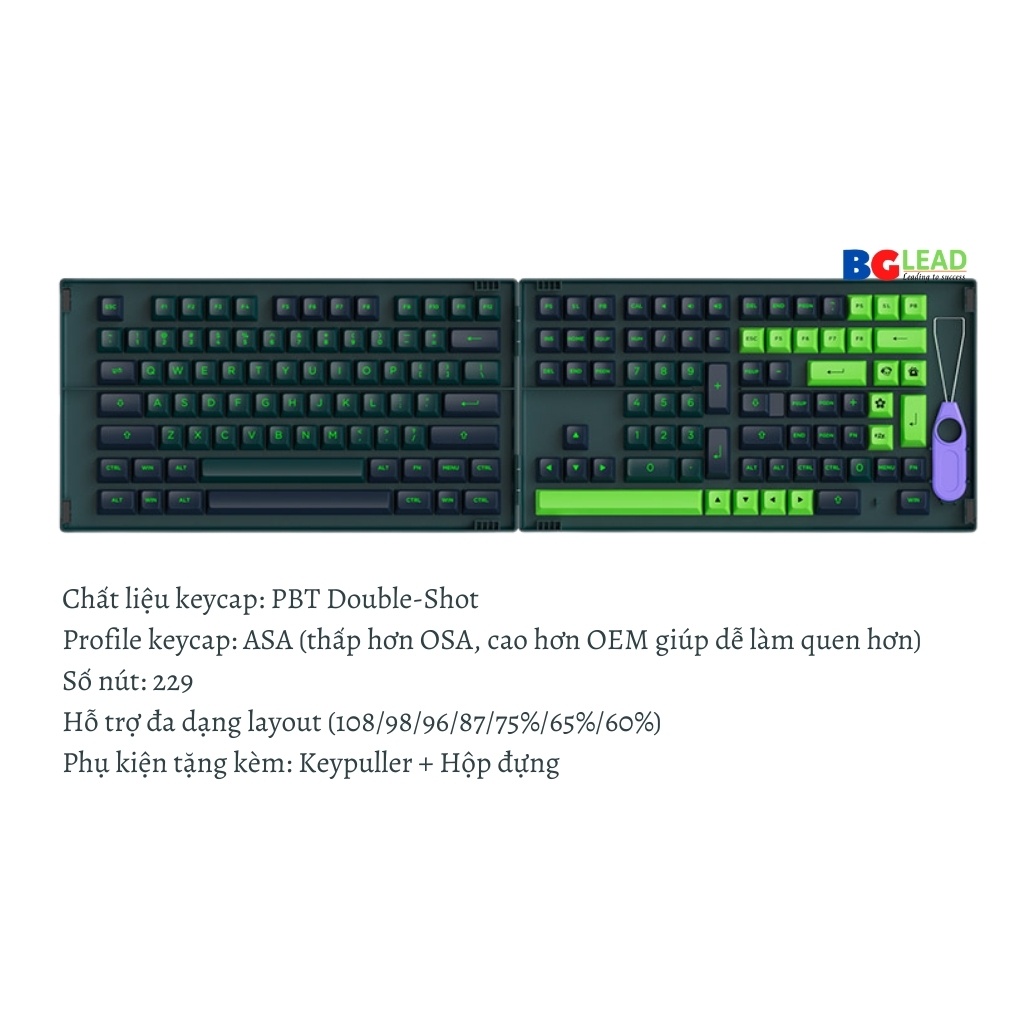 Bộ keycap cho bàn phím cơ AKKO Keycap set – Wave Sonic (PBT Double-Shot/ASA profile/229 nút) - Mai Hoàng phân phối