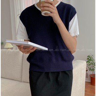 Áo gile len cổ tròn