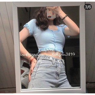 Áo croptop nút viền ren ❤ Ảnh thật