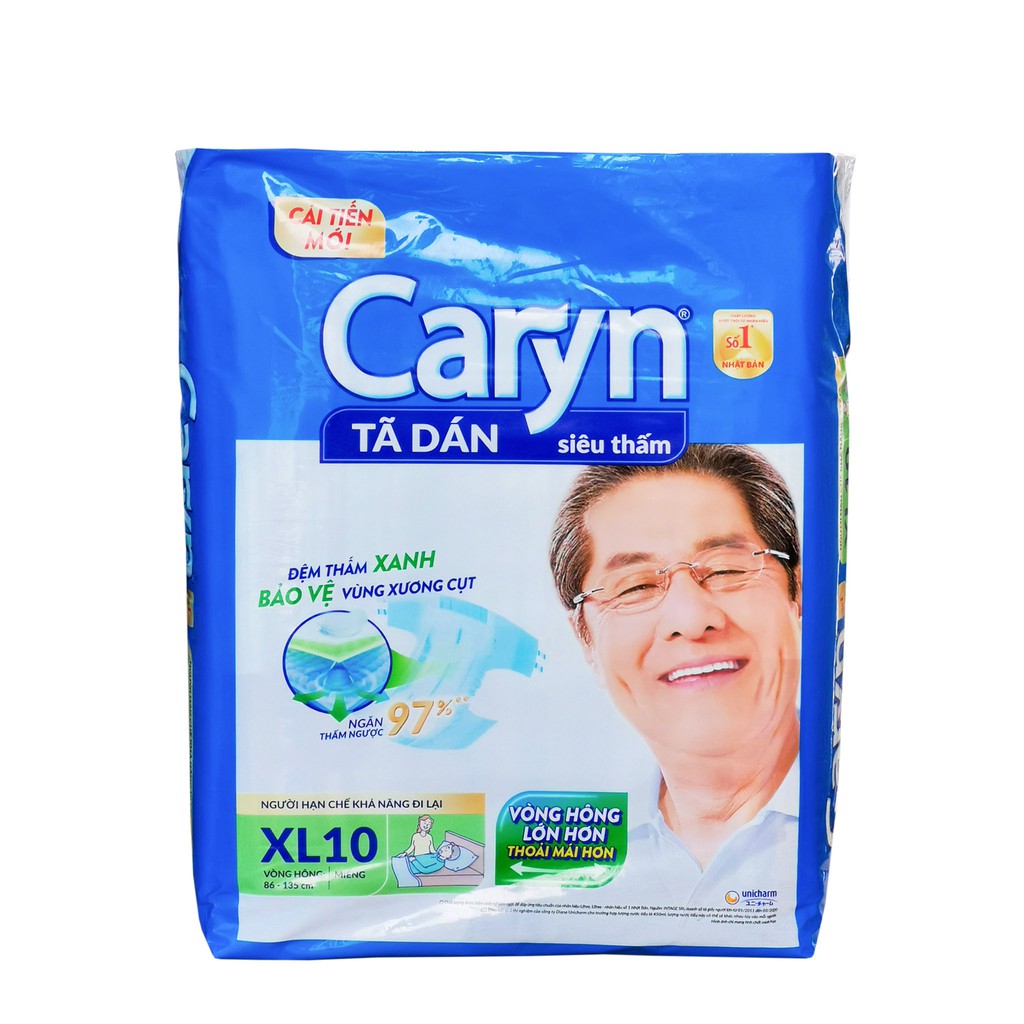 Bỉm Người Già - Tã Dán Siêu Thấm Caryn Size XL10 (Vòng bụng 86-135cm)