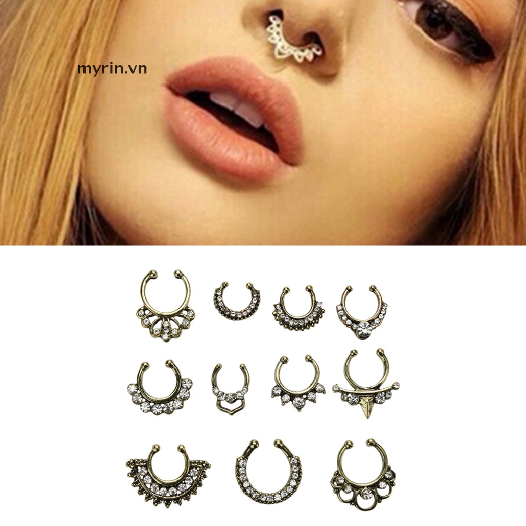 【myrin】 Charms Fake Septum Clicker Crystal Nose Ring Non Piercing Hanger Clip On Jewelry 【VN】