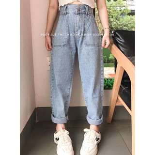 Quần Baggy Jeans Lưng Cao 2 Nút 2 Túi Đắp 💰