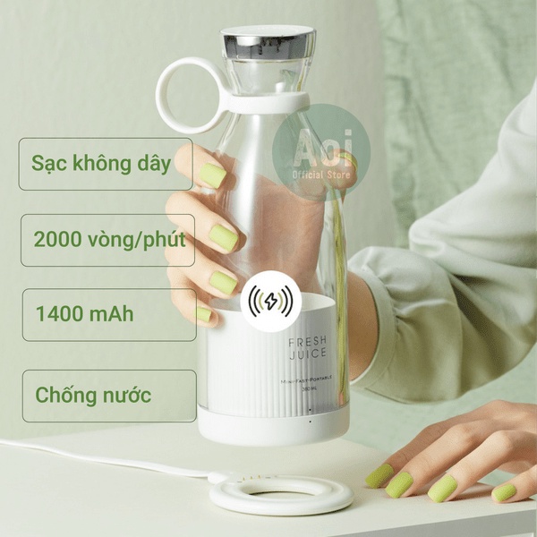 Bình Xay Sinh Tố Aoi Fresh Sạc Không Dây Tiện Lợi 350ml - Xay Hoa Quả, Rau, Đá Viên - Aoi Official Store