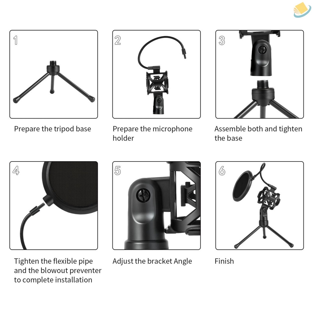 Giá đỡ micro để bàn có thể gấp gọn kèm bộ lọc âm thanh hai đầu chống sốc | BigBuy360 - bigbuy360.vn