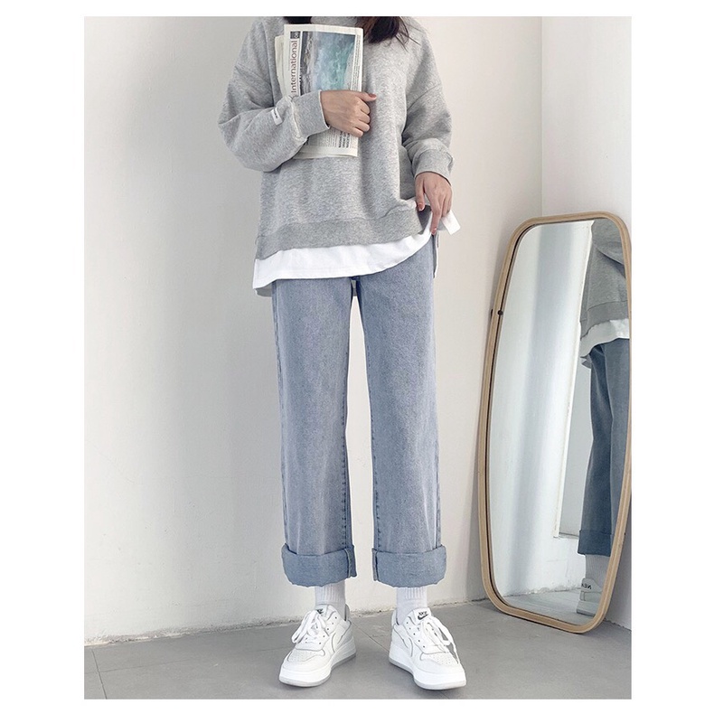 Quần Jean Nữ Ống Rộng, Ulzzang Unisex GE-N01 ảnh thật shop tự chụp MoyuHome