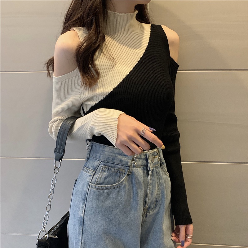 IELGYÁo Sweater Dệt Kim Mỏng Cổ Cao Thời Trang Cho Nữ