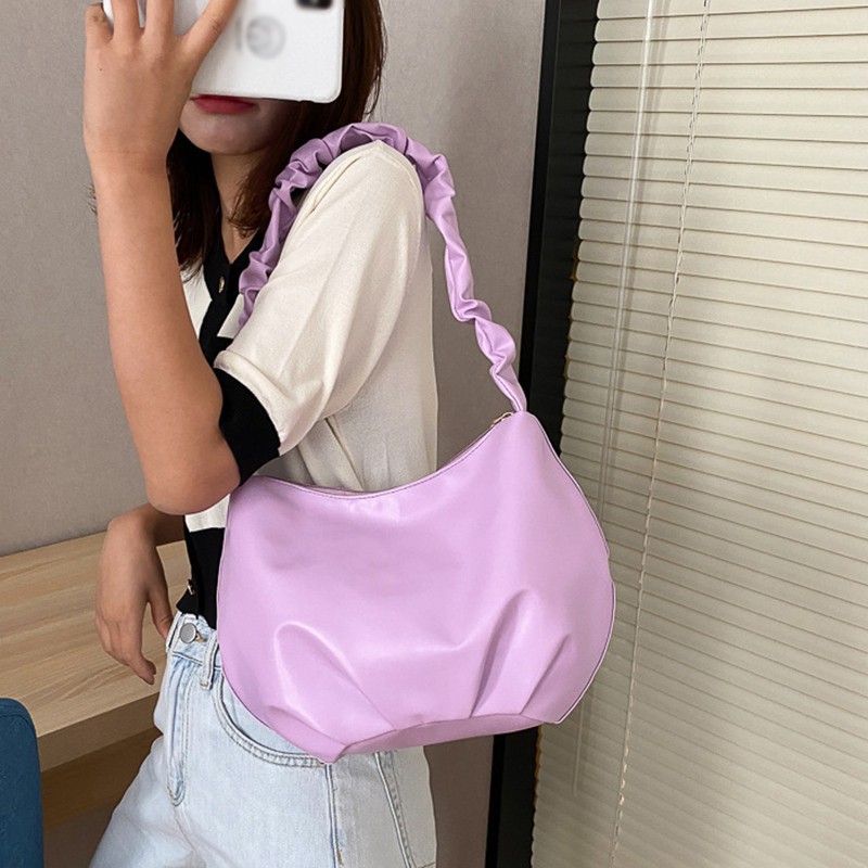 Túi đeo vai màu trơn thiết kế xếp ly xinh xắn cho nữ | BigBuy360 - bigbuy360.vn
