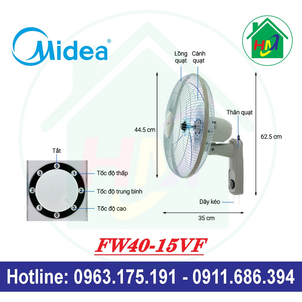 Quạt Treo Tường Midea FW40-15VF Cao Cấp