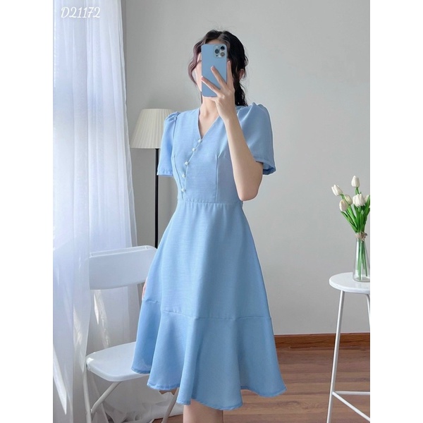 Đầm cổ tim nút Lucky BT091