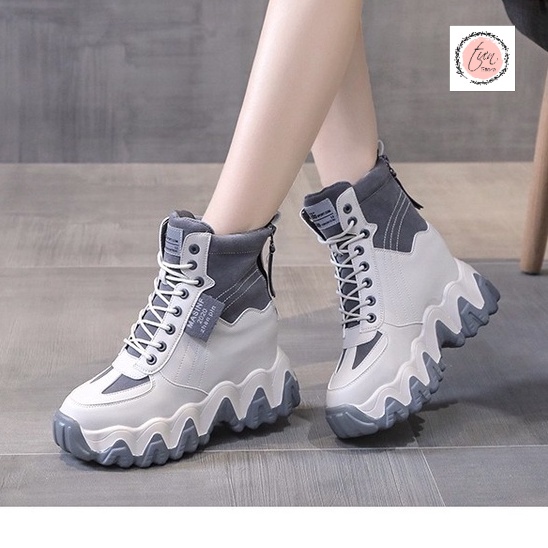 Giày bốt nữ độn đế 7 phân cao cấp kiểu dáng thể thao tôn dáng