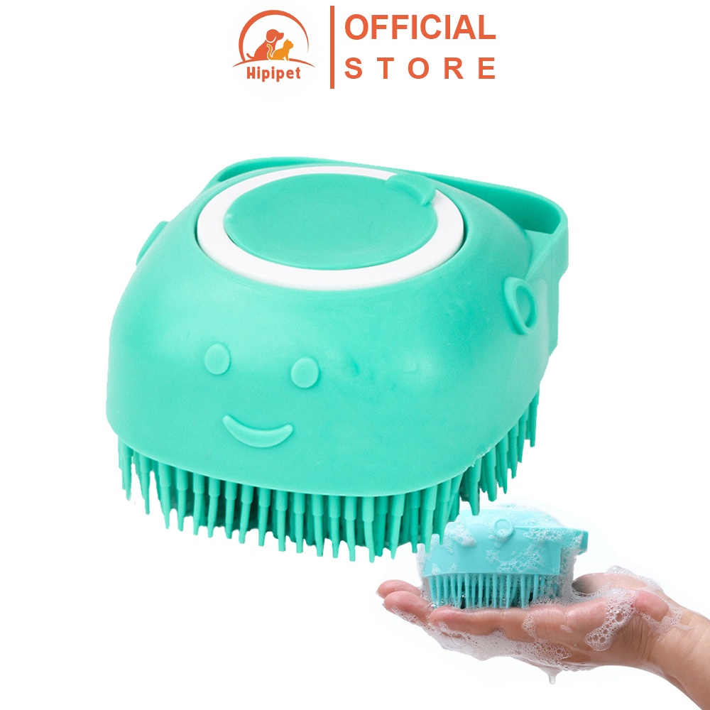 Bàn chải tắm chó Hipipet đầu silicon massage tạo bọt nhanh tiết kiệm nước có khay đựng sữa tắm