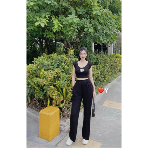 ÁO CROPTOP PHỐI QUẦN COTTON SUFA TRENDING_FREESIZE<60KG