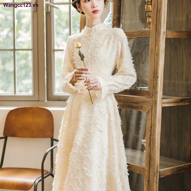 Đầm sườn xám cách tân tay dài lót nhung dày dặn thời trang thu đông cho nữ