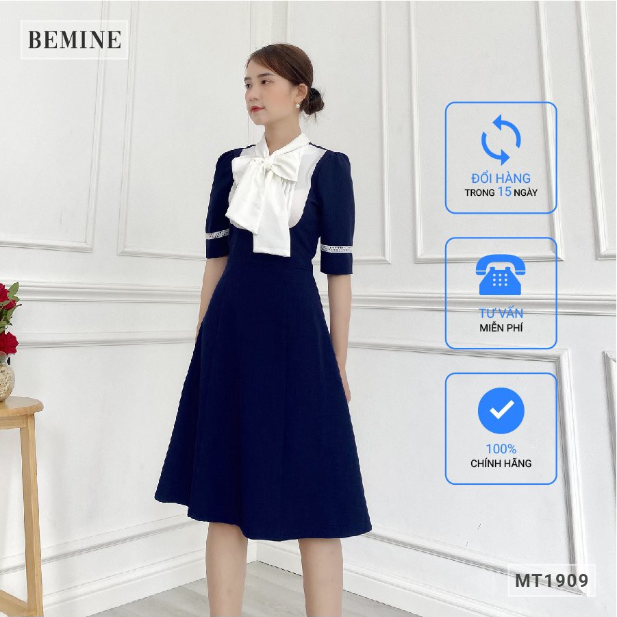 Đầm xòe phối cổ sơ mi tay lửng BEMINE MT1909XANH | BigBuy360 - bigbuy360.vn
