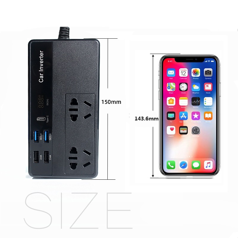 Bộ Chuyển Đổi Nguồn Điện DC 12V Sang AC 110V/220V 150W  Hỗ Trợ Cổng Type-C M2012