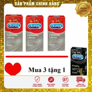 [CHÍNH HÃNG] Combo 3 hộp bao cao su Durex Fetherlite Ultima 12 bao tặng 1 hộp kingtex 11091990