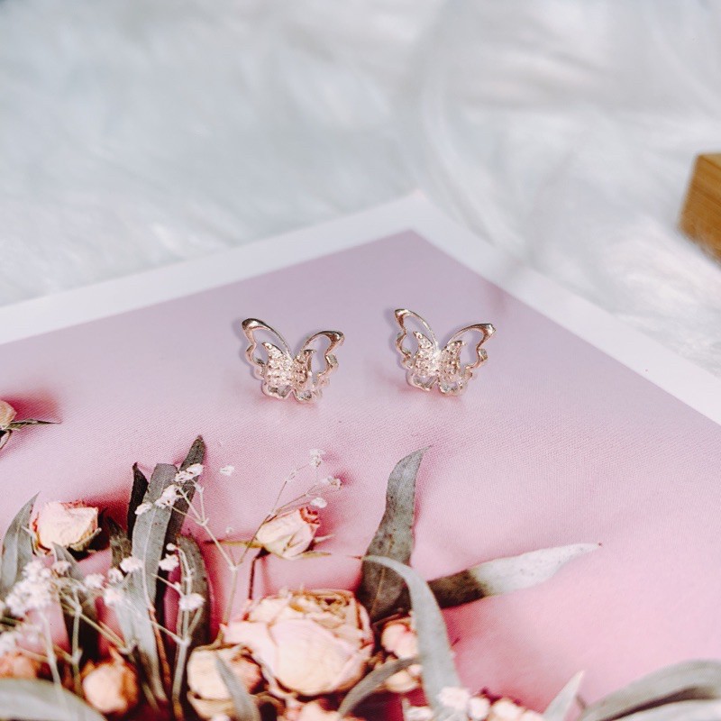 Khuyên tai bạc cao cấp s925 nguyên chất hình bướm dạng chốt nụ xuyên cho nữ Vàng Bạc Ngọc Tiến