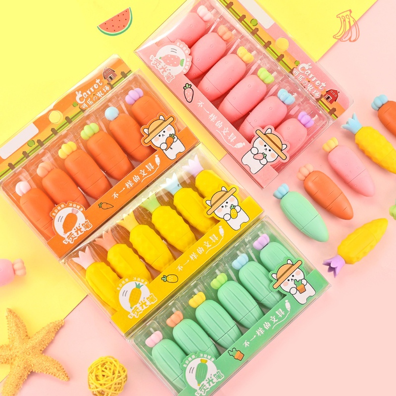 Set 6 Bút Dạ Quang Hình Cà Rốt Hoạt Hình Dễ Thương