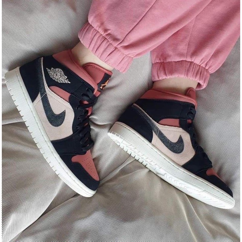 Giày Jordan 1 Cao cổ, Giày JD1 hồng, Burgundy Dusty Pink Mid