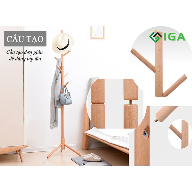 Cây treo quần áo Gỗ 3 chân, kệ treo đồ đa năng hiện đại Nhập Khẩu phòng khách/ngủ GP60