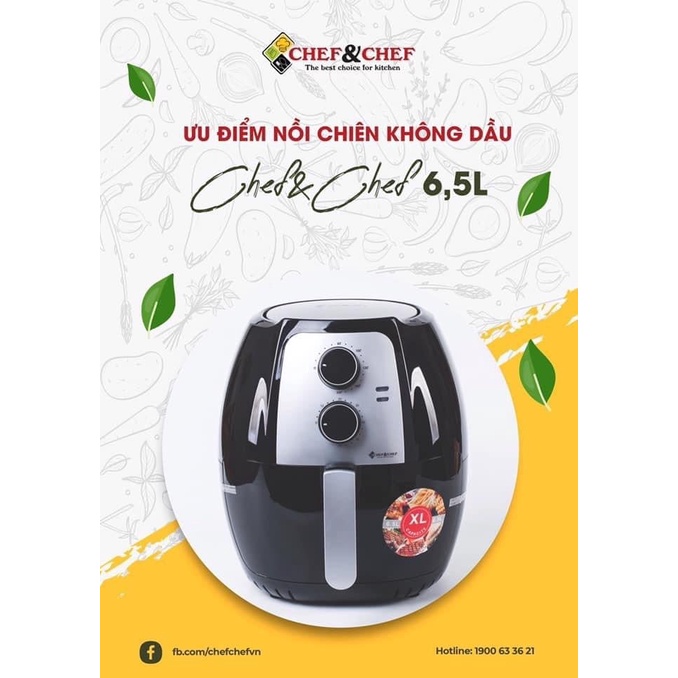 Nồi Chiên Không Dầu CHEF&amp;CHEF 6,5L Bảo Hành 12 Tháng