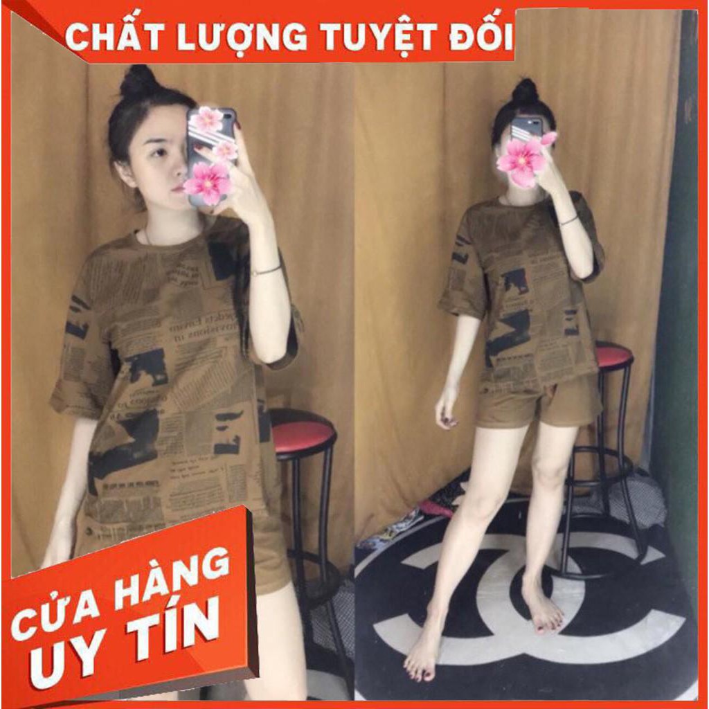 Bộ cộc nữ đẹp 🌸FREESHIP🌸 Bộ Nữ Mặc Ở Nhà In Tờ Báo