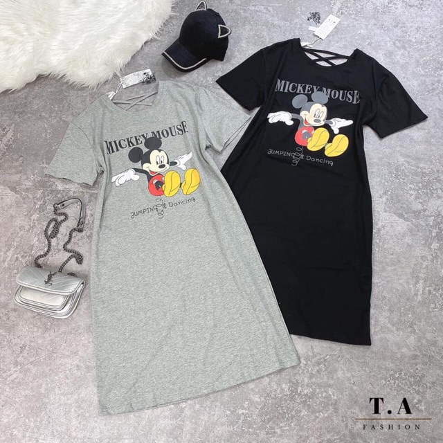 Đầm dáng suông chất cotton 4c  in hình MICKY-ĐAN DÂY LƯNG | BigBuy360 - bigbuy360.vn