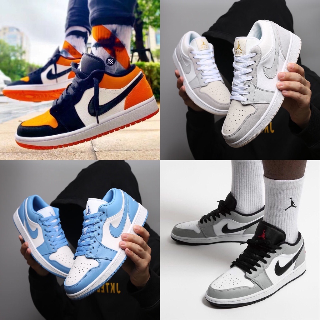 Giày thể thao JORDAN 1 cổ thấp các màu Đen xanh xám cam Hot trend sneaker JD1 low nam nữ