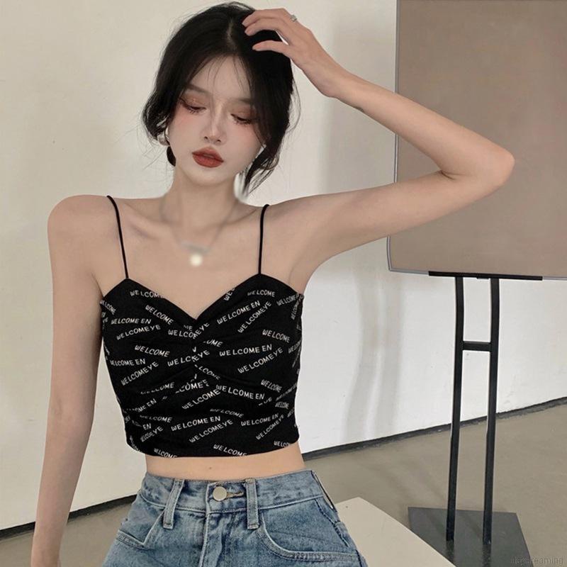 Áo 2 dây dáng ngắn in chữ gợi cảm cho nữ