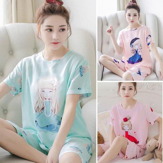 Bộ đồ ngủ pijama ngắn tay in hình cô gái dễ thương