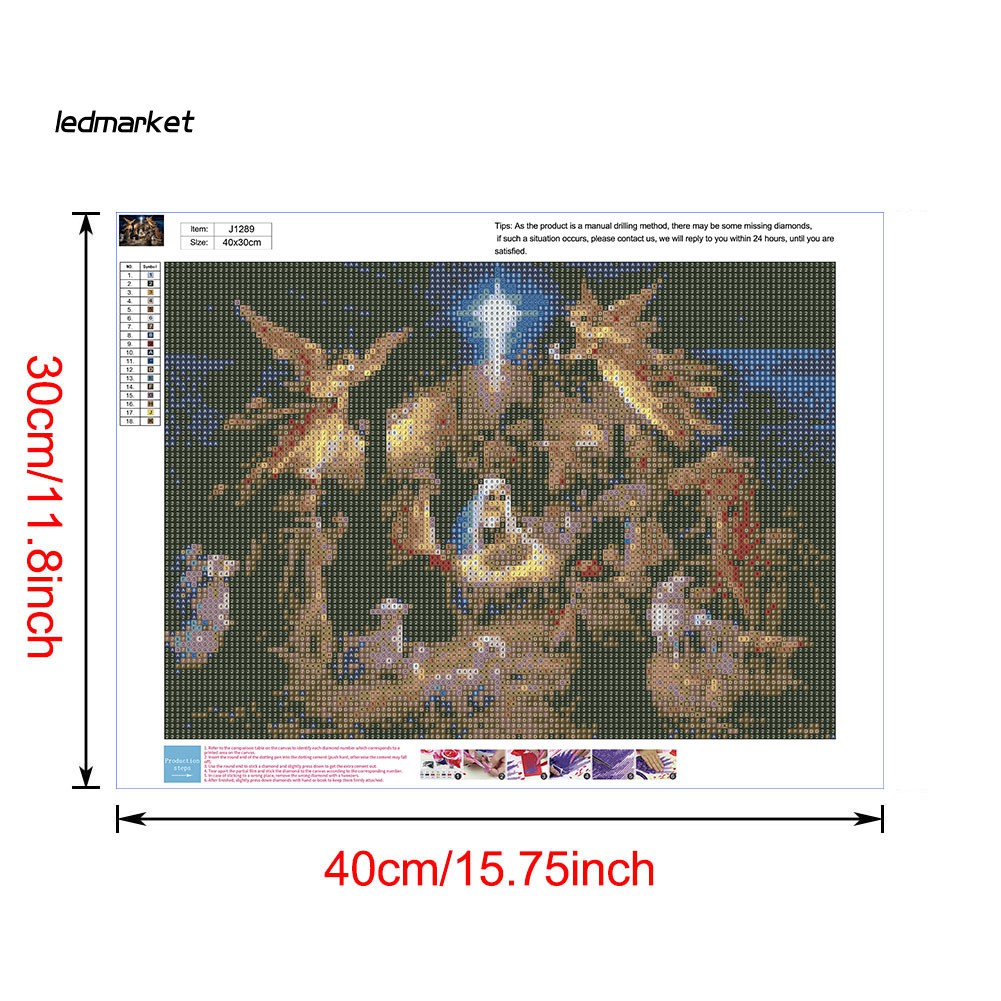 Tranh thêu chữ thập đính đá tròn hình chúa Jesus ngày giáng sinh DIY 30x40cm