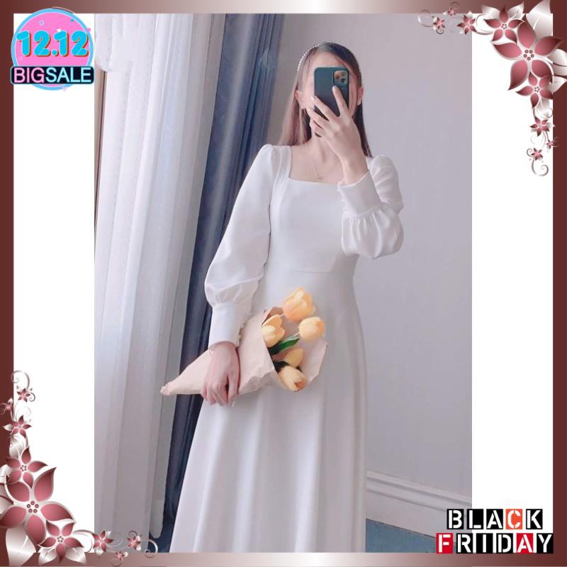 Đầm dự tiệc trắng xòe cổ u vintage | BigBuy360 - bigbuy360.vn