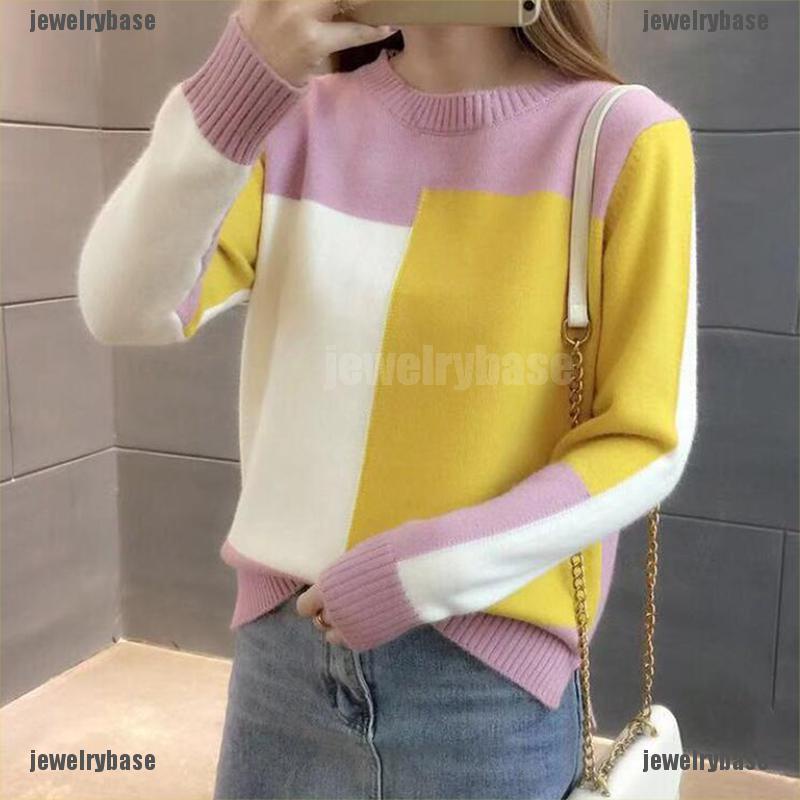 Áo Len Tay Dài Cổ Tròn Màu Sắc Tương Phản Thời Trang Cho Nữ | BigBuy360 - bigbuy360.vn