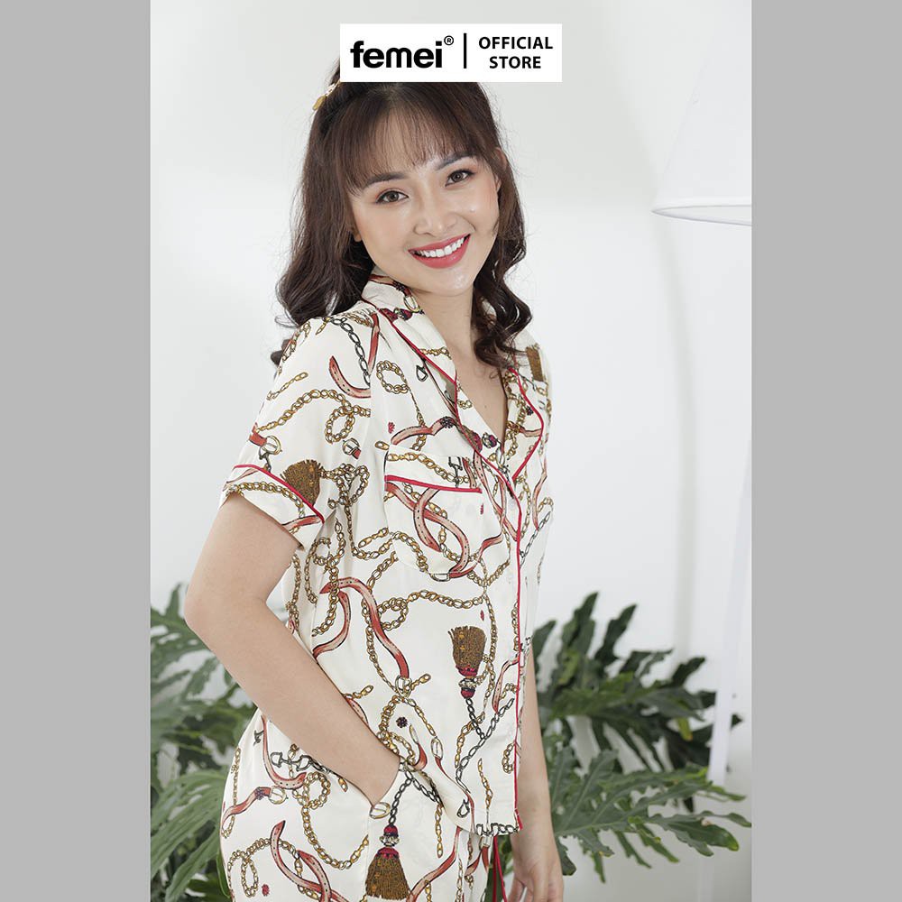 FEMEI - Đồ bộ mặc nhà bộ pyjama áo cộc tay quần lửng PLC001