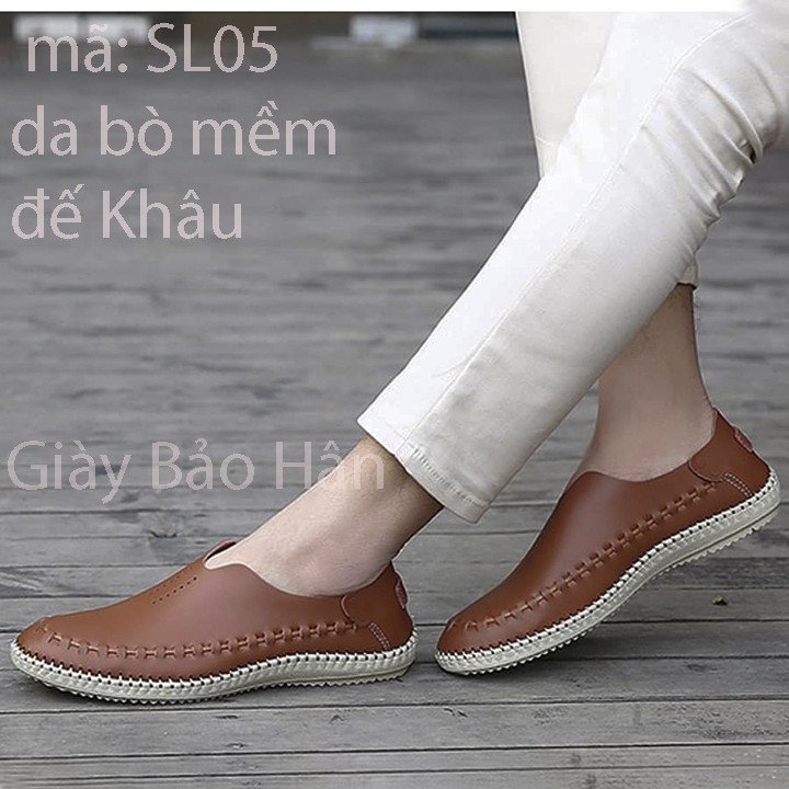 Giày Lười Nam Da Bò Đế Khâu Cao Cấp Mã SL05, Màu Đen, Nâu