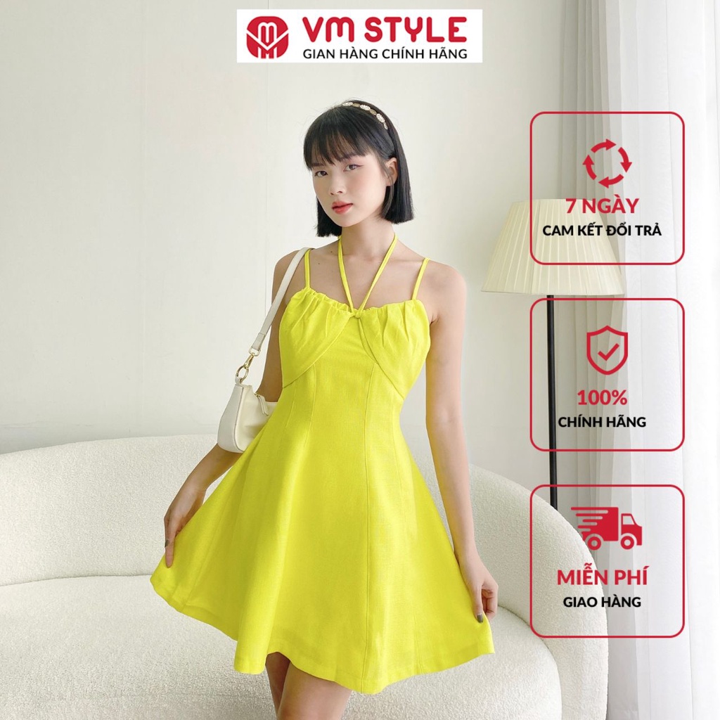 Đầm 2 dây VMSTYLE dáng xòe ngắn phối dây nơ ngực kiểu 573 22VD05NL1801