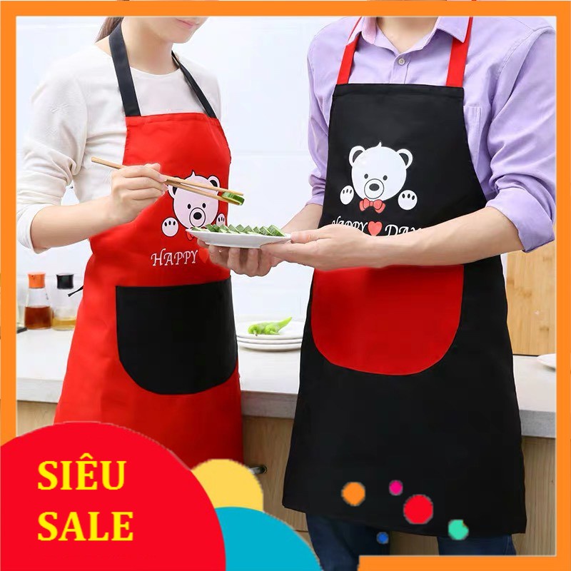 Tạp Dề Chống Thấm Hình Gấu SMK APRON Khó Bám Bẩn, Dễ Giặt Sạch Siêu Đẹp, Kiểu Dáng Hàn Quốc