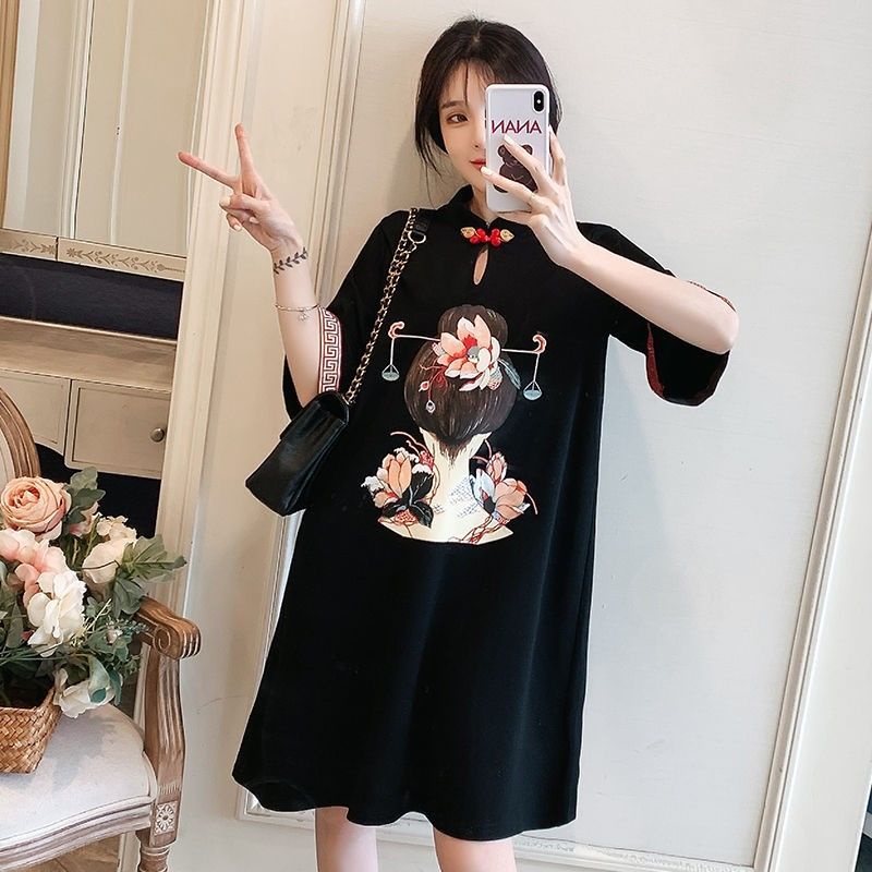 Đầm Sườn Xám Cách Tân Tay Ngắn Plus Size M-5Xl Phong Cách Retro Trung Hoa